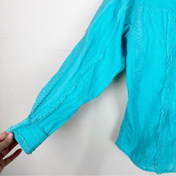 Scully Blue Pearl Snap Button Down Blouse Top Size Medium - Picture 5 of 8